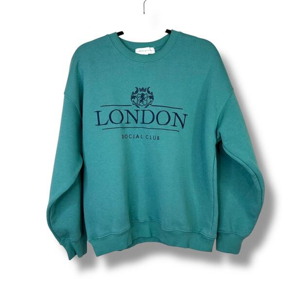 State of Mine Sage Green Fleece Crewneck London Social Club Pullover Sweatshirt - Picture 1 of 7